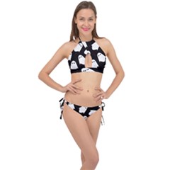 Ghost Halloween Pattern Cross Front Halter Bikini Set by Amaryn4rt