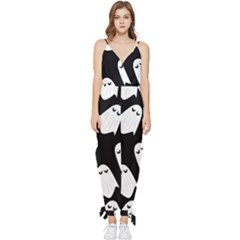 Ghost Halloween Pattern Sleeveless Tie Ankle Chiffon Jumpsuit by Amaryn4rt