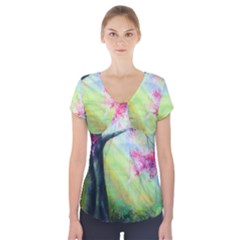 Forests Stunning Glimmer Paintings Sunlight Blooms Plants Love Seasons Traditional Art Flowers Sunsh Short Sleeve Front Detail Top by Amaryn4rt