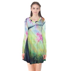 Forests Stunning Glimmer Paintings Sunlight Blooms Plants Love Seasons Traditional Art Flowers Sunsh Long Sleeve V-neck Flare Dress by Amaryn4rt