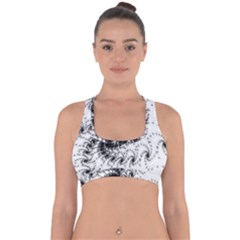 Fractal Black Spiral On White Cross Back Hipster Bikini Top 