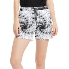 Fractal Black Spiral On White Women s Runner Shorts by Amaryn4rt