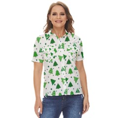 Christmas Trees Pattern Design Pattern Women s Short Sleeve Double Pocket Shirt