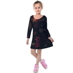 Christmas-background-motif-star Kids  Long Sleeve Velvet Dress by Amaryn4rt