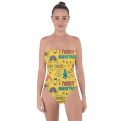 Colorful-funny-christmas-pattern Cool Ho Ho Ho Lol Tie Back One Piece Swimsuit by Amaryn4rt