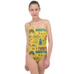 Colorful-funny-christmas-pattern Cool Ho Ho Ho Lol Classic One Shoulder Swimsuit by Amaryn4rt