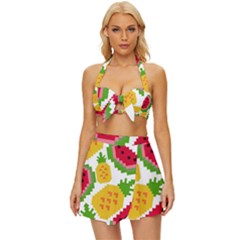 Watermelon-pattern-se-fruit-summer Vintage Style Bikini Top And Skirt Set  by Amaryn4rt