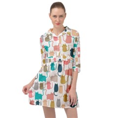 Cute-seamless-pattern-happy-kitty-kitten-cat Mini Skater Shirt Dress