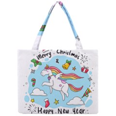 Merry Christmas Xmas Doodle Sketch Cartoon Unicorn Mini Tote Bag by Pakjumat