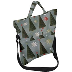 Christmas Trees Pattern Wallpaper Fold Over Handle Tote Bag by Pakjumat