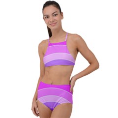 Pink Rainbow Purple Design Pattern Halter Tankini Set