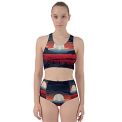 Winter Painting Moon Night Sky Racer Back Bikini Set