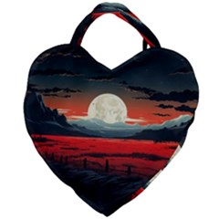 Winter Painting Moon Night Sky Giant Heart Shaped Tote