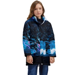 Trees Surreal Universe Silhouette Kids  Hooded Longline Puffer Jacket