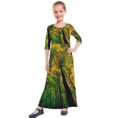 Landscape Night Moon Star Nature Kids  Quarter Sleeve Maxi Dress