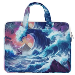 Storm Tsunami Waves Ocean Sea Nautical Nature Macbook Pro 16  Double Pocket Laptop Bag  by Pakjumat