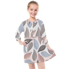 Leaves Pastel Background Nature Kids  Quarter Sleeve Shirt Dress by Pakjumat