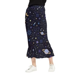 Starry Night  Space Constellations  Stars  Galaxy  Universe Graphic  Illustration Maxi Fishtail Chiffon Skirt by Pakjumat