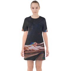 Retro Vintage Space Galaxy Sixties Short Sleeve Mini Dress by Pakjumat