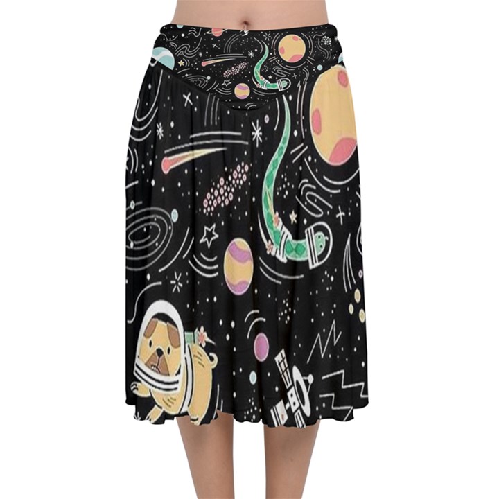 Animals Galaxy Space Velvet Flared Midi Skirt