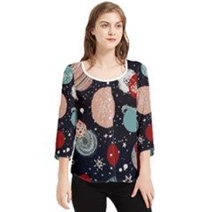 Space Galaxy Pattern Chiffon Quarter Sleeve Blouse by Pakjumat