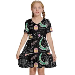 Animals Galaxy Space Kids  Short Sleeve Tiered Mini Dress by Pakjumat