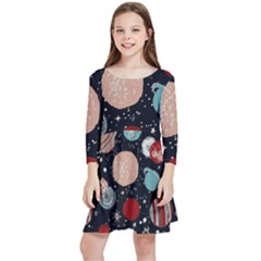 Space Galaxy Pattern Kids  Quarter Sleeve Skater Dress by Pakjumat