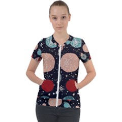 Space Galaxy Pattern Short Sleeve Zip Up Jacket by Pakjumat