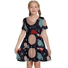 Space Galaxy Pattern Kids  Short Sleeve Tiered Mini Dress by Pakjumat