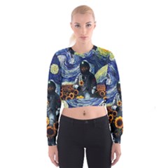 Starry Surreal Psychedelic Astronaut Space Cropped Sweatshirt by Pakjumat