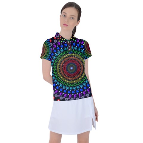 3d Psychedelic Shape Circle Dots Color Women s Polo T-shirt by Modalart