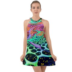 Psychedelic Blacklight Drawing Shapes Art Halter Tie Back Chiffon Dress by Modalart