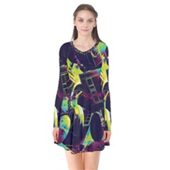 Artistic Psychedelic Abstract Long Sleeve V-neck Flare Dress