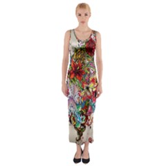 Valentine s Day Heart Artistic Psychedelic Fitted Maxi Dress by Modalart