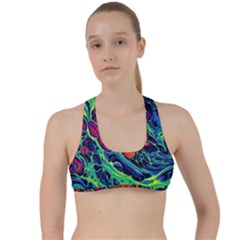 Color Colorful Geoglyser Abstract Holographic Criss Cross Racerback Sports Bra by Modalart