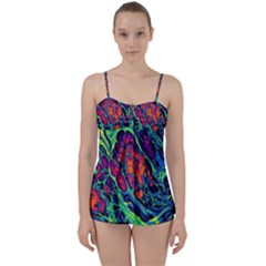 Color Colorful Geoglyser Abstract Holographic Babydoll Tankini Set
