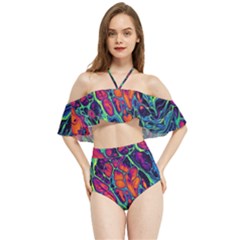 Color Colorful Geoglyser Abstract Holographic Halter Flowy Bikini Set  by Modalart