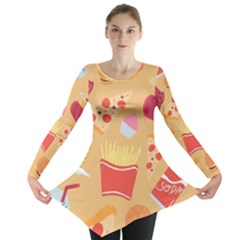 Fast Junk Food  Pizza Burger Cool Soda Pattern Long Sleeve Tunic  by Sarkoni