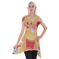 Fast Junk Food  Pizza Burger Cool Soda Pattern Short Sleeve Side Drop Tunic by Sarkoni