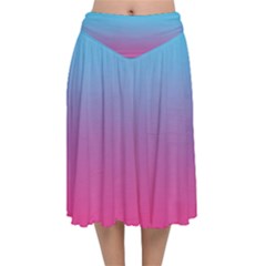 Blue Pink Purple Velvet Flared Midi Skirt