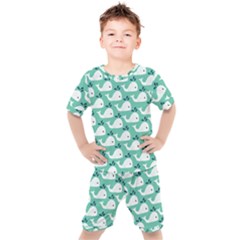 Whale Sea Blue Kids  T-shirt And Shorts Set by Dutashop