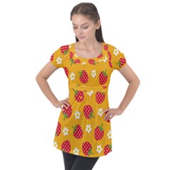 Strawberry Puff Sleeve Tunic Top by Dutashop