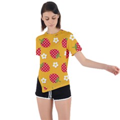 Strawberry Asymmetrical Short Sleeve Sports T-shirt by Dutashop