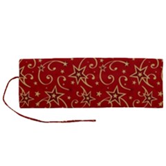 Christmas Texture Pattern Red Craciun Roll Up Canvas Pencil Holder (m) by Sarkoni