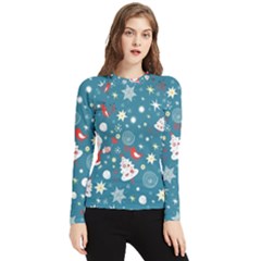 Christmas Pattern Santa Blue Women s Long Sleeve Rash Guard by Sarkoni