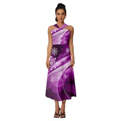 Purple Abstract Merry Christmas Xmas Pattern Sleeveless Cross Front Cocktail Midi Chiffon Dress by Sarkoni