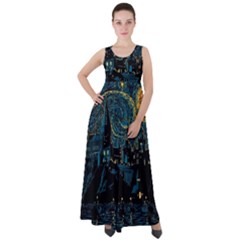 Castle Starry Night Van Gogh Parody Empire Waist Velour Maxi Dress by Sarkoni