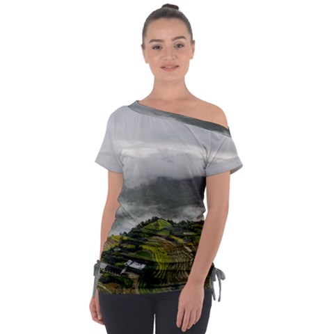 Residential Paddy Field Step Cloud Off Shoulder Tie-up T-shirt by Sarkoni