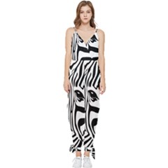 Animal Cute Pattern Art Zebra Sleeveless Tie Ankle Chiffon Jumpsuit by Amaryn4rt