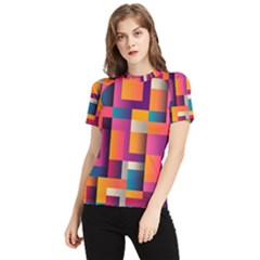 Abstract Background Geometry Blocks Women s Short Sleeve Rash Guard